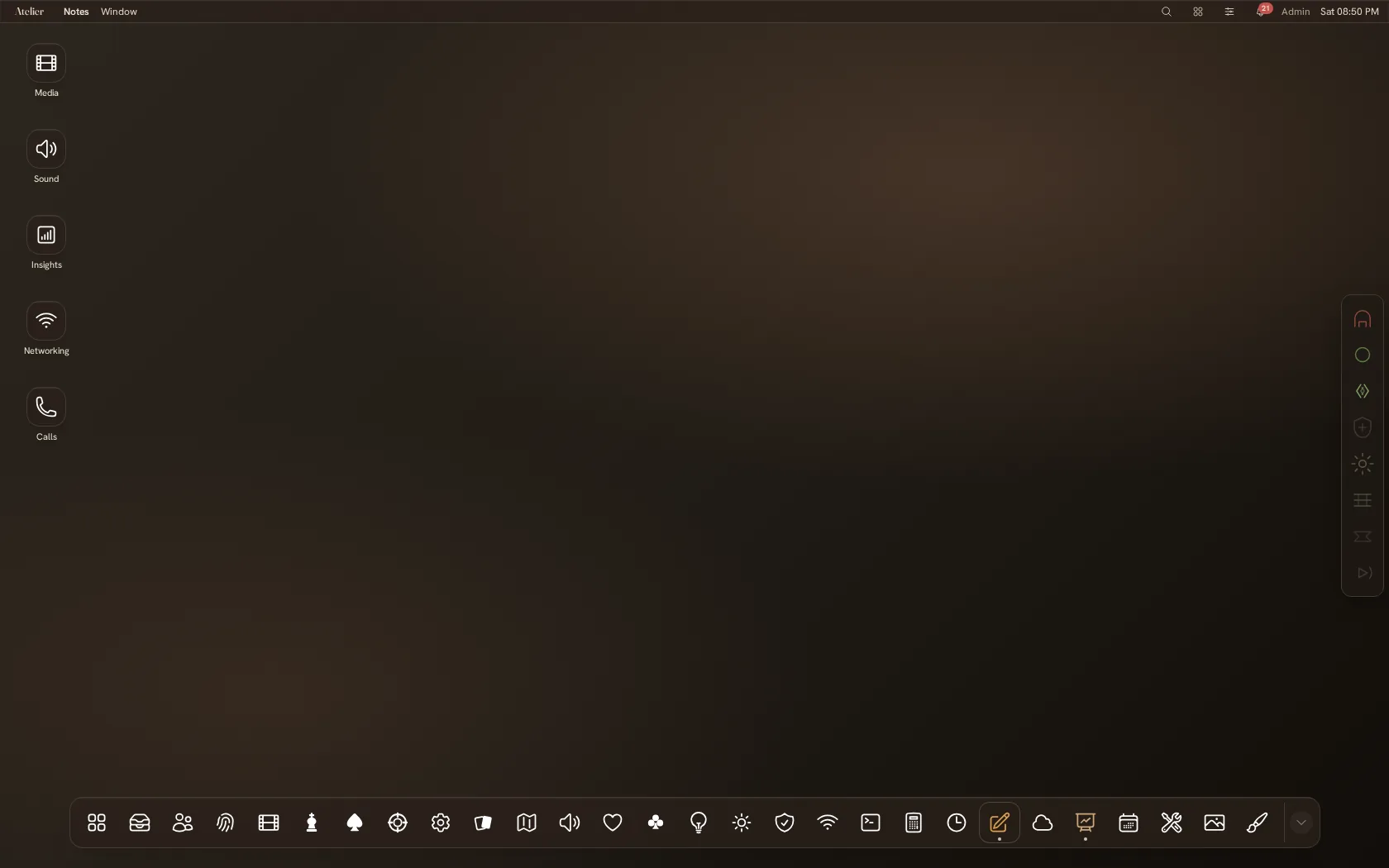 The Atelier desktop, in Lamplight